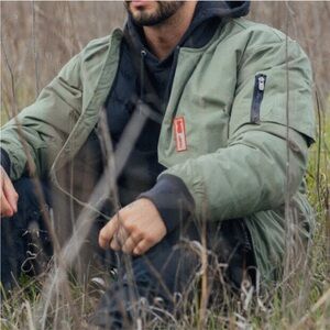 RAWGEAR Rubber Patch Bomber Jacket Large Olive Green